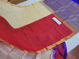 Traditional Half & Half Pure Kanchi Silk Saree in Half White & Red Body