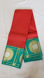 Red with Rama Green - White & Gold Jari - Gorgeous Contemporary Design - Korvai Border
