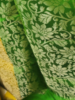 Pure Kanchi Soft Silk Saree - Green Color Body and Mustard Color Pallu