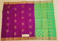 Violet with Green Kanchi Pure Soft Silk Saree