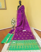 Violet with Green Kanchi Pure Soft Silk Saree