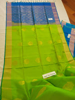 Kanchi Pure Soft Silk Saree - Leaf Green with Blue Pallu