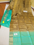 Pure Kanchi Soft Silk Saree in Brown and Teal Green Combination
