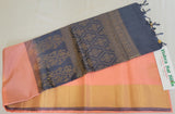 Pure Kanchi Soft Silk Saree in Peach and Greyish Blue Combination