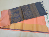 Pure Kanchi Soft Silk Saree in Peach and Greyish Blue Combination