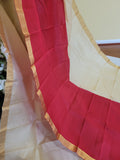Traditional Half & Half Pure Kanchi Silk Saree in Half White & Red Body