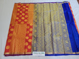 Pure Kanchi Silk Saree in Bright Red with Royal Blue Pallu