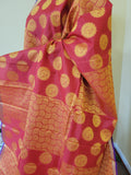 Pure Kanchi Silk Saree in Bright Red with Royal Blue Pallu