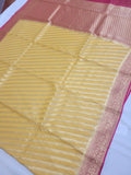 Banarasi Kaddi Georgette saree in Yellow Body & Magenta Golden Pallu