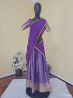 Half Saree - Purple Voni and Purple checked Semi Silk skirt and blouse