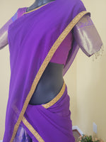 Half Saree - Purple Voni and Purple checked Semi Silk skirt and blouse