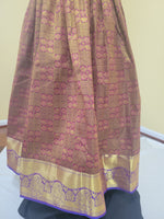 Half Saree - Golden Voni and Maroon checked Semi Silk with Blue blouse