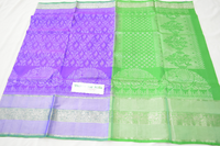 Bridal Soft Silk Saree - Stunning Violet with Rich White Jari Work - Lovely Parrot Green Pallu & Tissue Border
