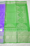 Bridal Soft Silk Saree - Stunning Violet with Rich White Jari Work - Lovely Parrot Green Pallu & Tissue Border