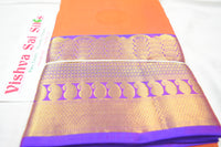 Unique Color Combination Orange and Violet Pure Silk Saree