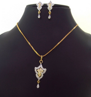 Pendant Set With Chain | Stud | White Cz | Ad | Cubic Zirconia | Gold Color