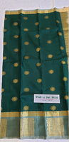Rich Deep Green with Double Shade Green Border | Cream Pallu | Lovely Modern Color Combination | Gold Color Jari