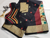 Designer Saree: Black Jamdani Soft Cotton Silk Mix with Blouse